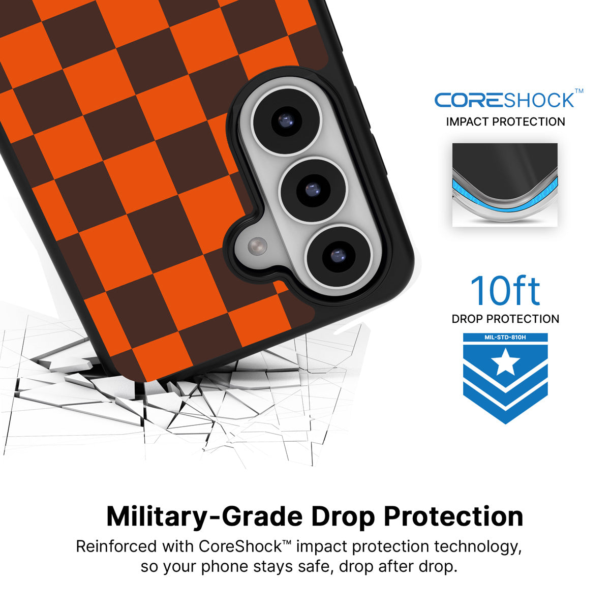 Amber Pop Samsung Galaxy S26 Plus case with 10ft military-grade drop protection