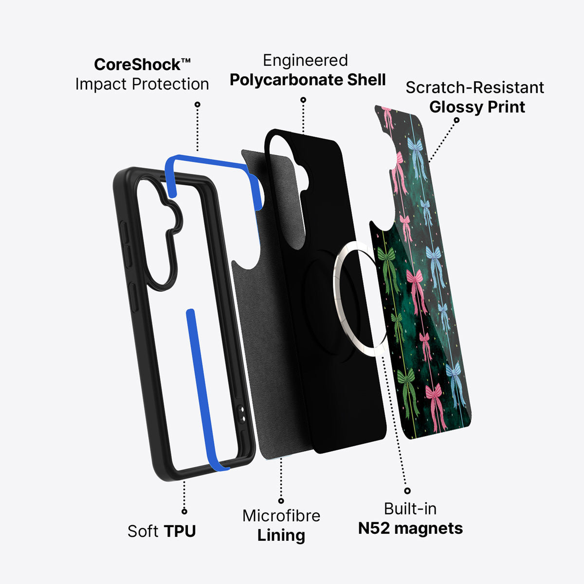 Samsung Galaxy S26 Plus case construction and features – Aurora Bow phone case