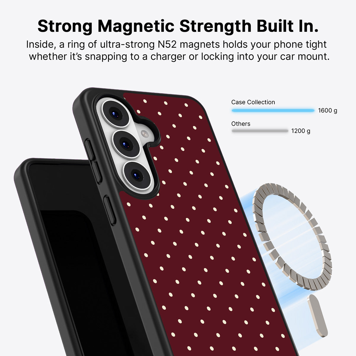 Samsung Galaxy S26 Qi2 magnetic case with N52 magnets – Burgundy Bloom design