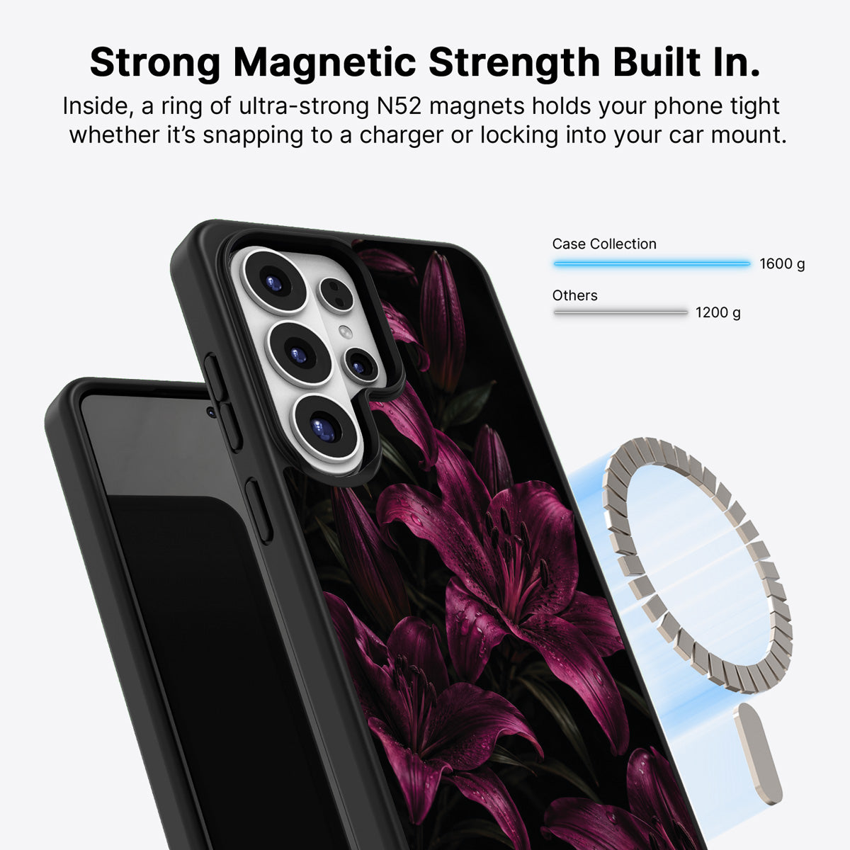 Samsung Galaxy S26 Ultra Qi2 magnetic case with N52 magnets – Burgundy Lily design