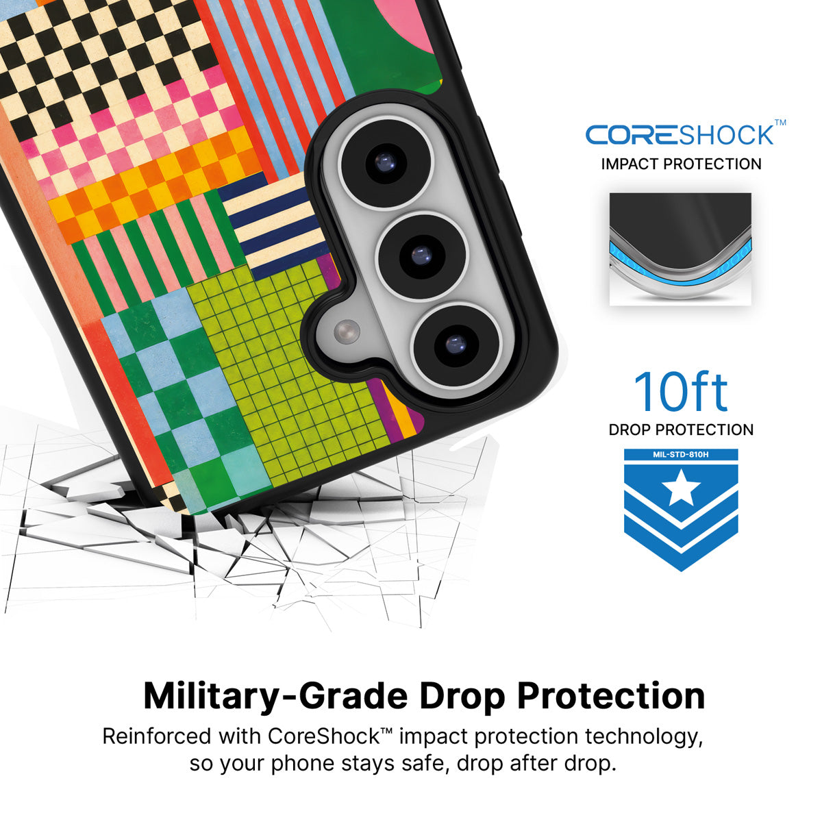 Carnival Quilt Samsung Galaxy S26 Plus case with 10ft military-grade drop protection