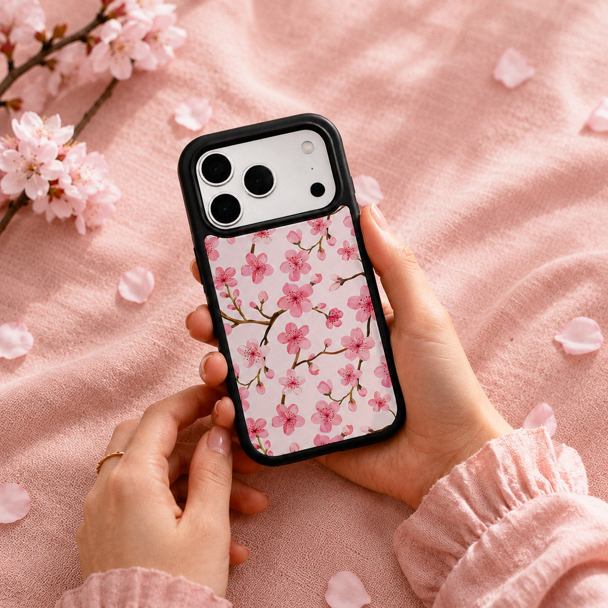 Pink Floral Designer iPhone 18 Pro Max Case – Cherry Blossom | MagSafe
