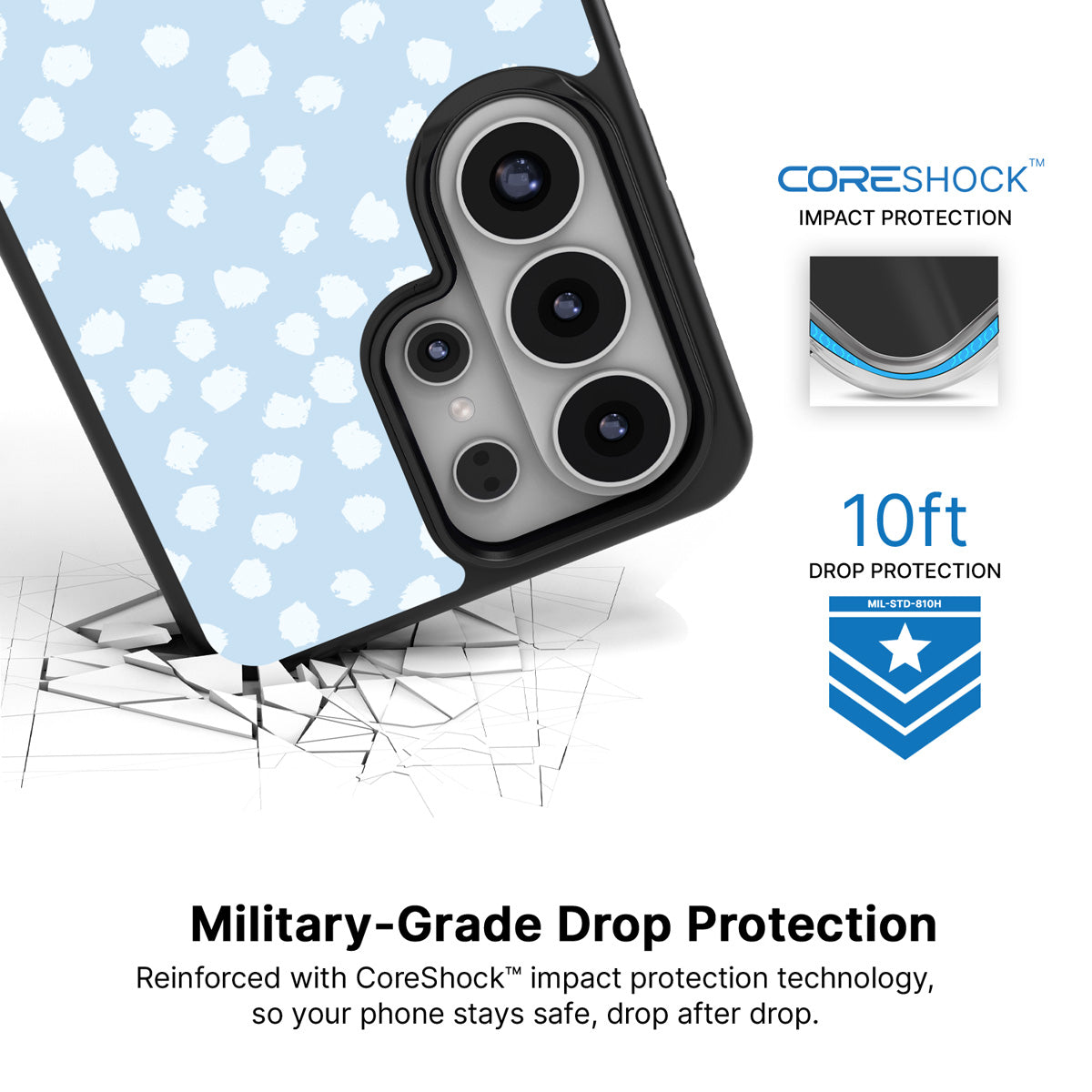 Cloud Dots Samsung Galaxy S26 Ultra case with 10ft military-grade drop protection