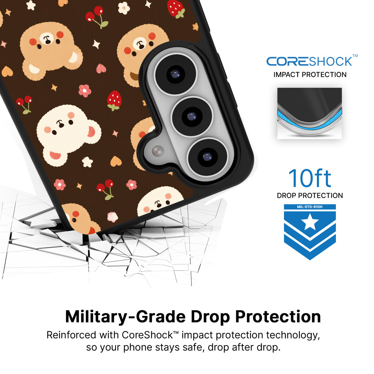 Cocoa Cuddles Samsung Galaxy S26 case with 10ft military-grade drop protection