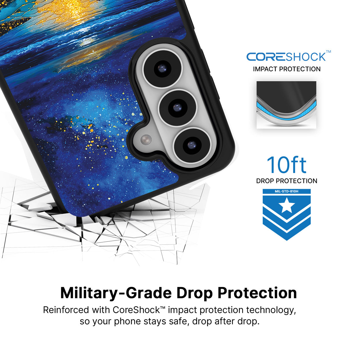 Cosmic Seascape Samsung Galaxy S26 Plus case with 10ft military-grade drop protection