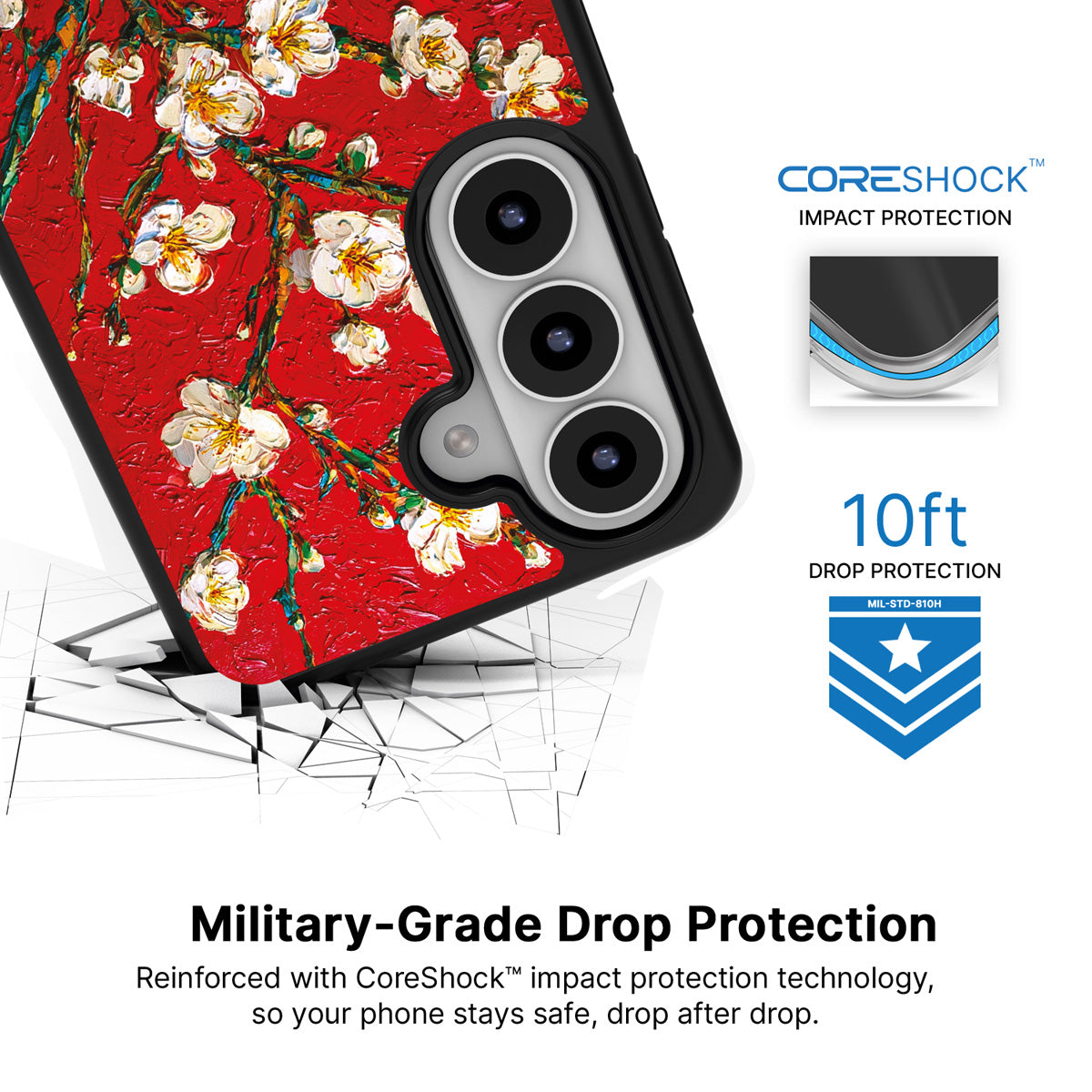 Crimson Blossom Samsung Galaxy S26 case with 10ft military-grade drop protection