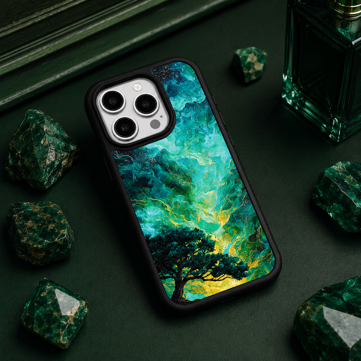 Dark Green Designer iPhone 15 Pro Max Case – Emerald Storm | MagSafe — view 2
