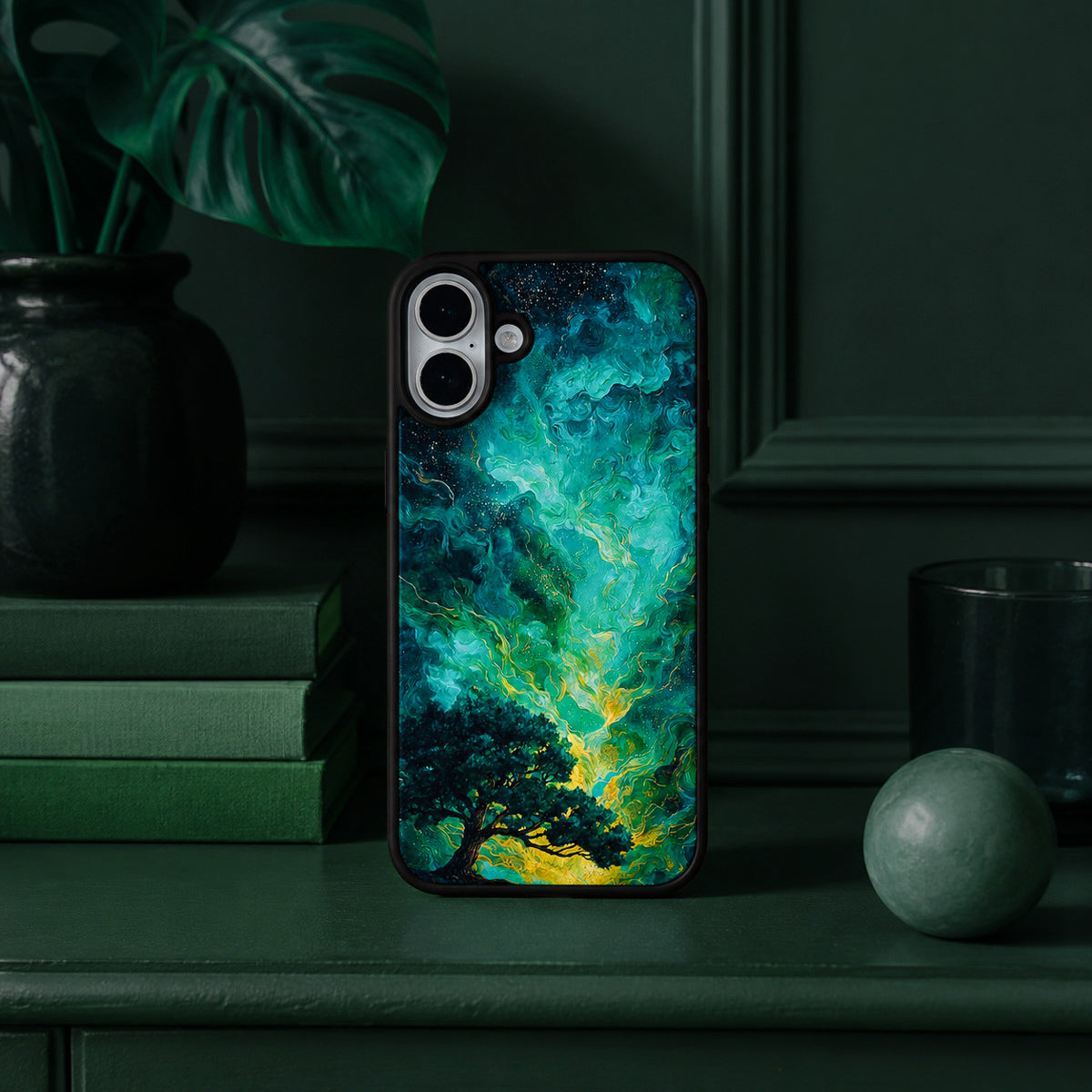 Dark Green Designer iPhone 16 Case – Emerald Storm | MagSafe — view 3