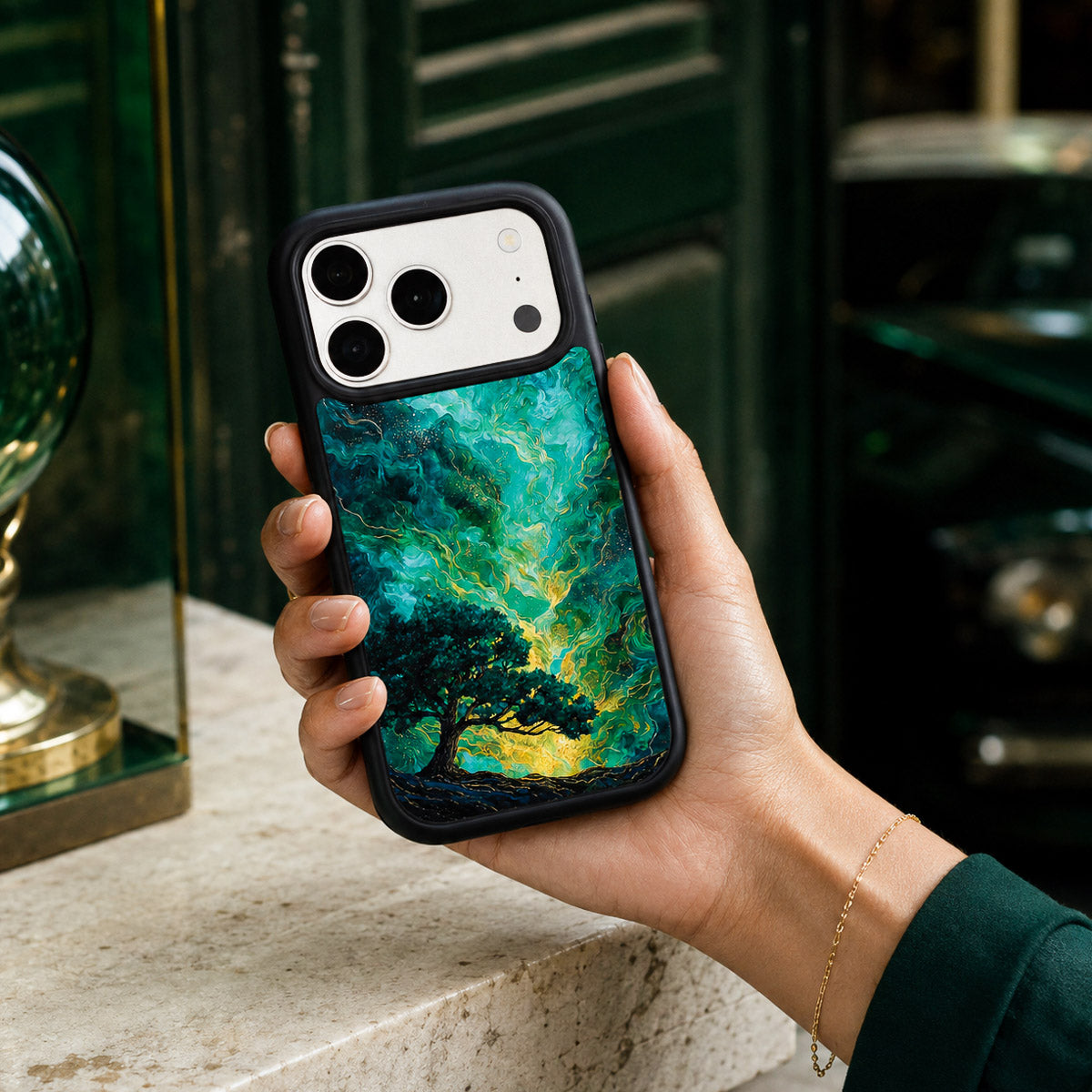 Dark Green Designer iPhone 18 Pro Case – Emerald Storm | MagSafe — view 2