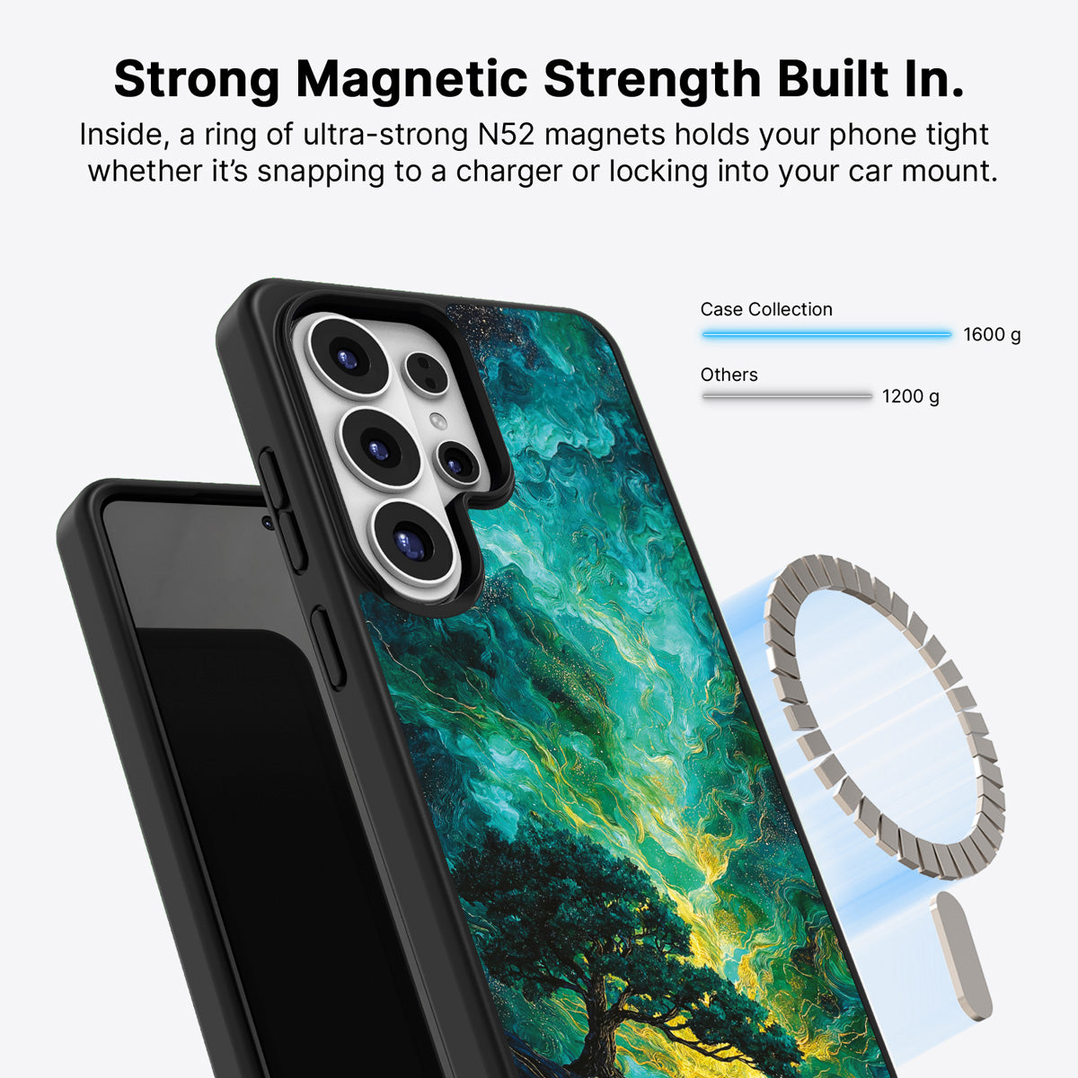 Samsung Galaxy S26 Ultra Qi2 magnetic case with N52 magnets – Emerald Storm design