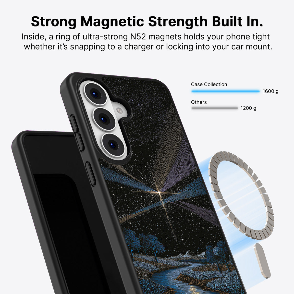 Samsung Galaxy S26 Qi2 magnetic case with N52 magnets – Falling Star design