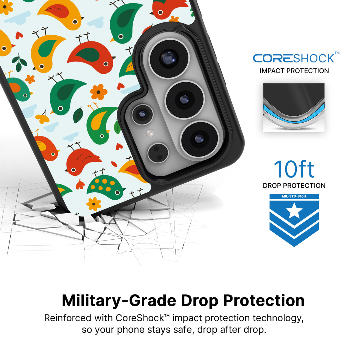Feathered Friends Samsung Galaxy S26 Ultra case with 10ft military-grade drop protection