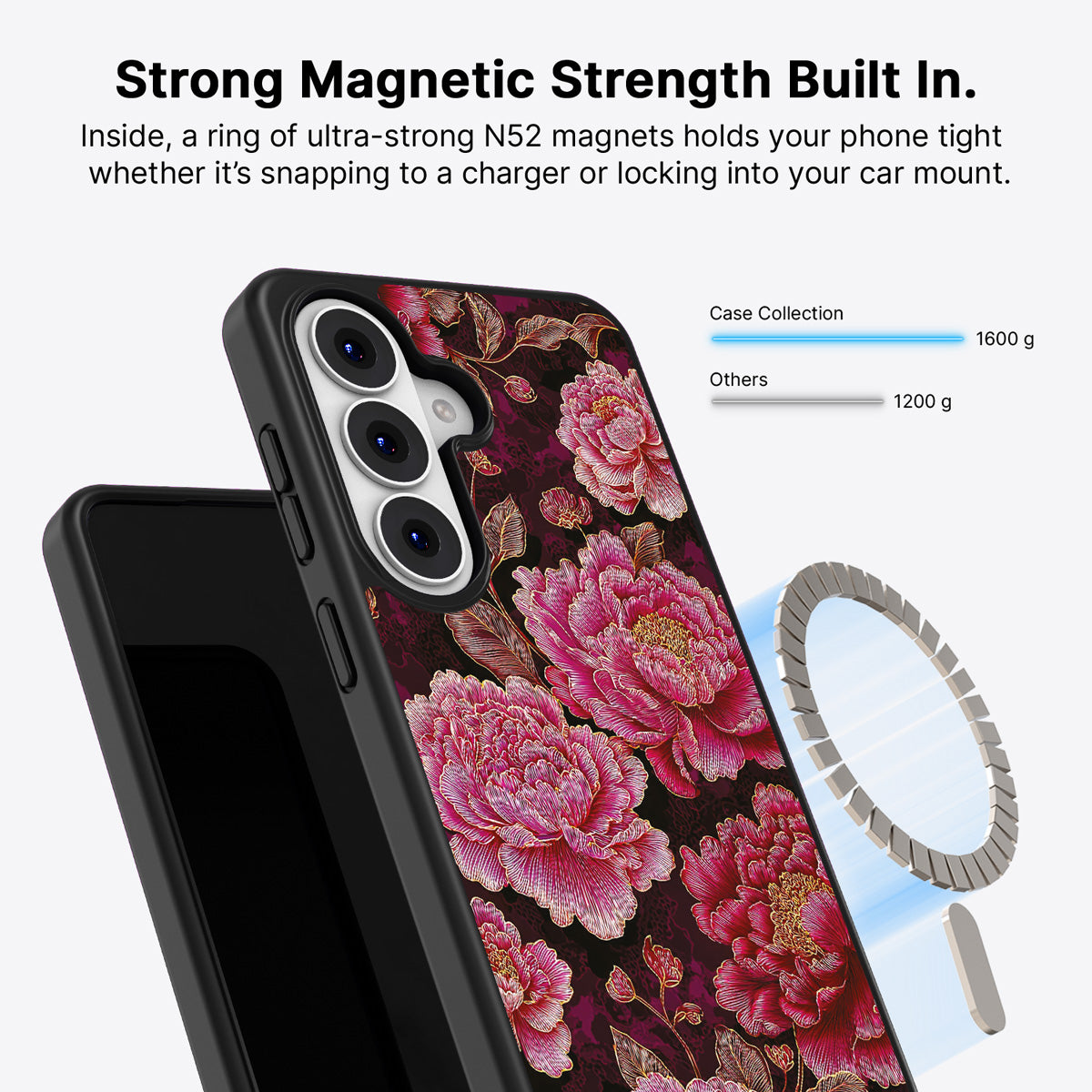 Samsung Galaxy S26 Qi2 magnetic case with N52 magnets – Floral Opulence design