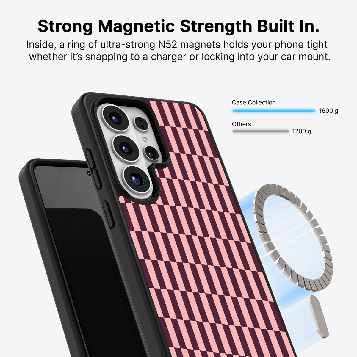 Samsung Galaxy S26 Ultra Qi2 magnetic case with N52 magnets – Garnet Stack design