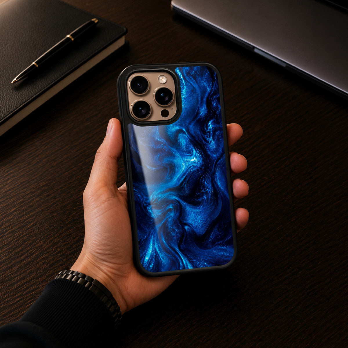 Blue Marble Designer iPhone 16 Pro Max Case – Indigo Impasto | MagSafe — view 2