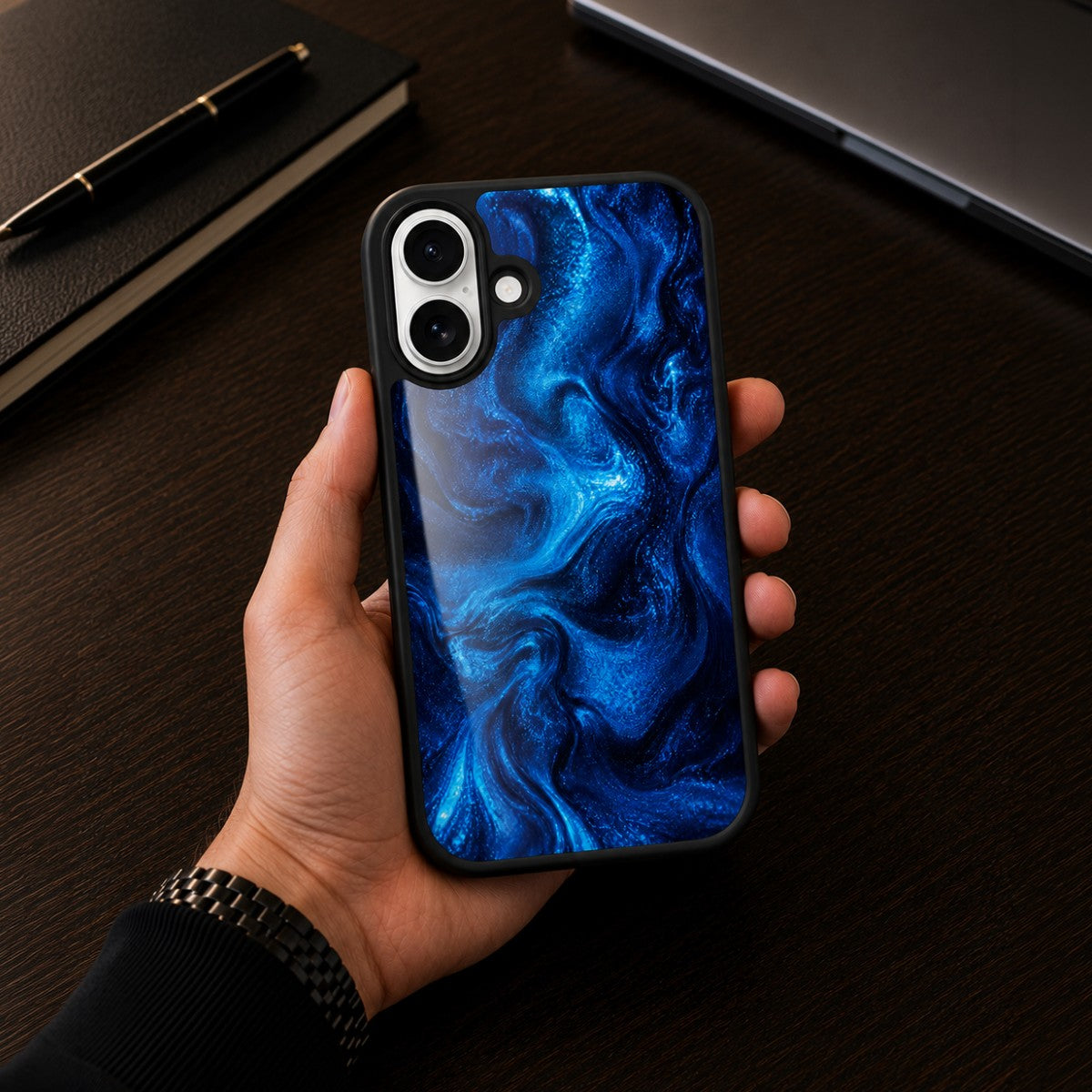 Blue Marble Designer iPhone 17 Case – Indigo Impasto | MagSafe — view 2