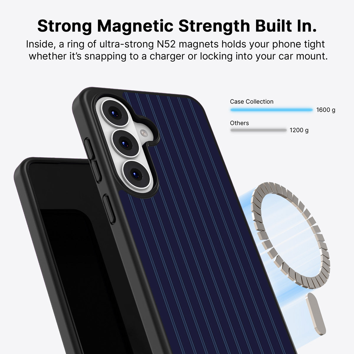 Samsung Galaxy S26 Qi2 magnetic case with N52 magnets – Ink Pinstripe design