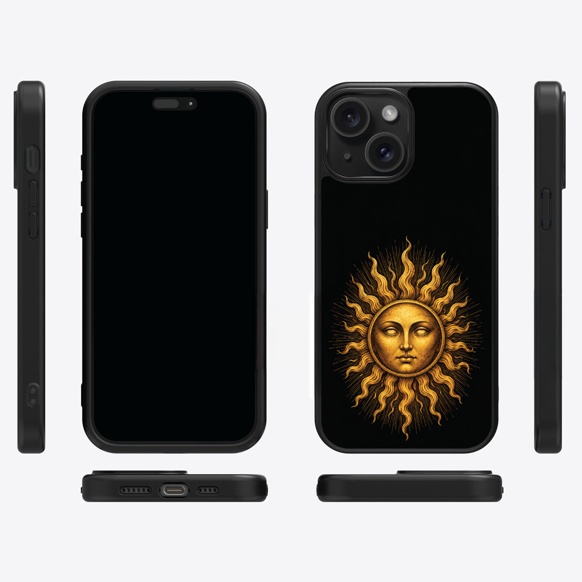 Celestial Sun iPhone 13 case cover – multi-angle view