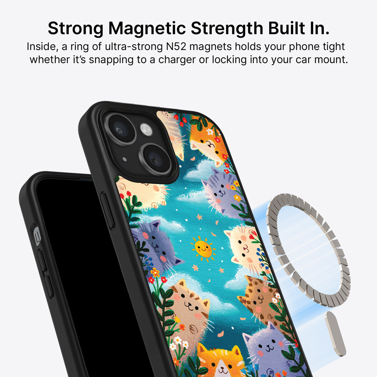 iPhone 13 MagSafe case – Garden Kittens design