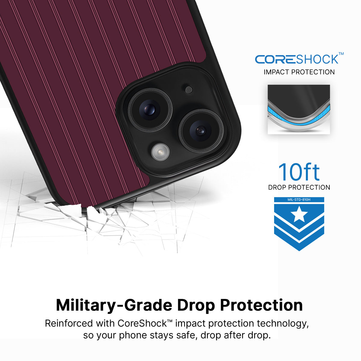 Mulberry Pinstripe iPhone 13 case with drop protection