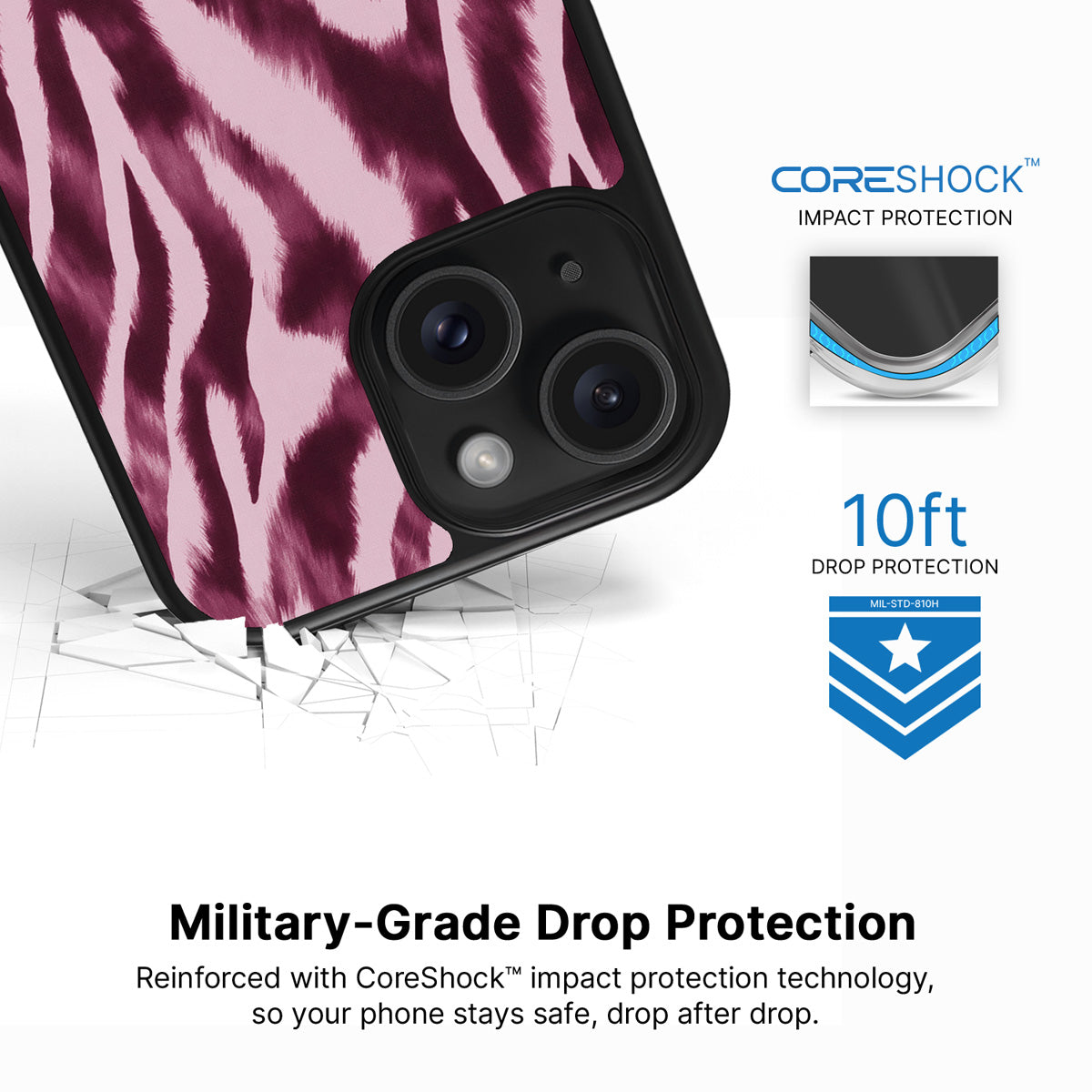 Sangria Zebra iPhone 13 case with drop protection