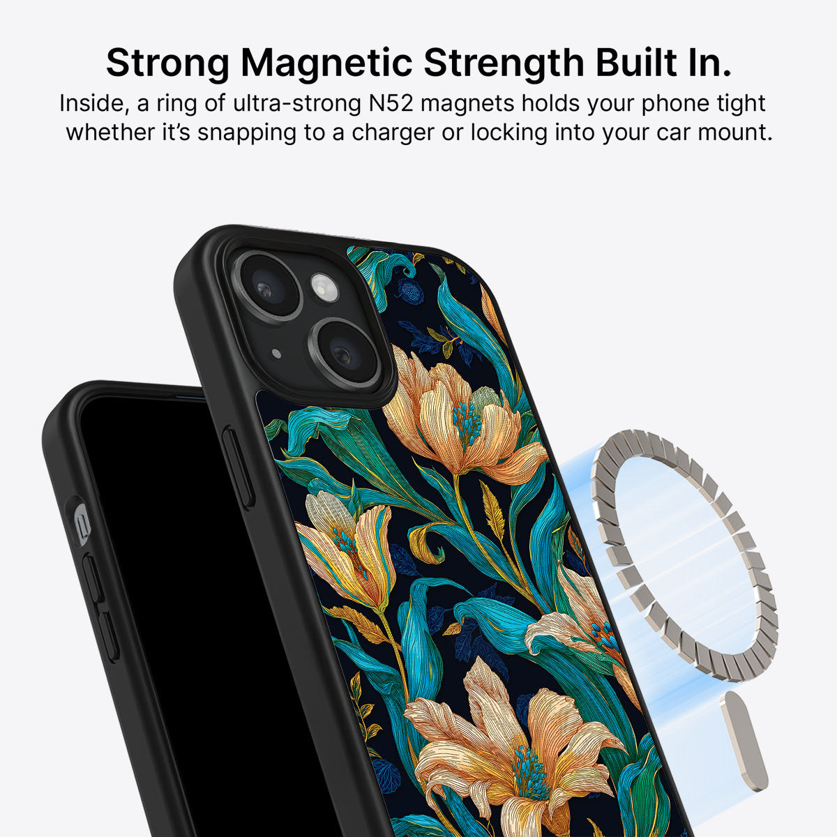 Blue Floral Designer iPhone 13 Case – Tulip Play | MagSafe