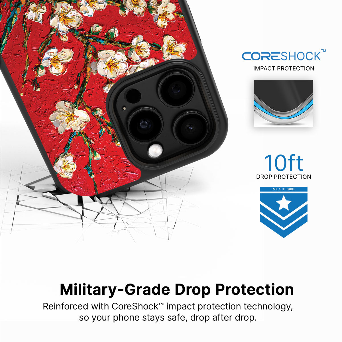 Crimson Blossom iPhone 13 Pro case with drop protection