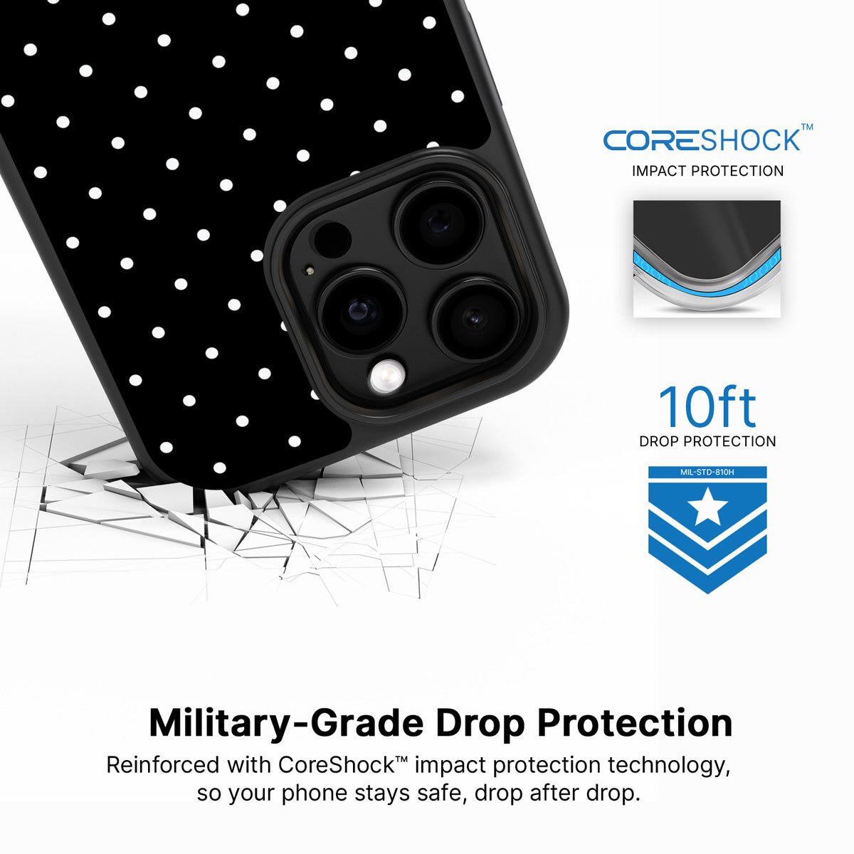 Midnight Confetti iPhone 13 Pro case with drop protection