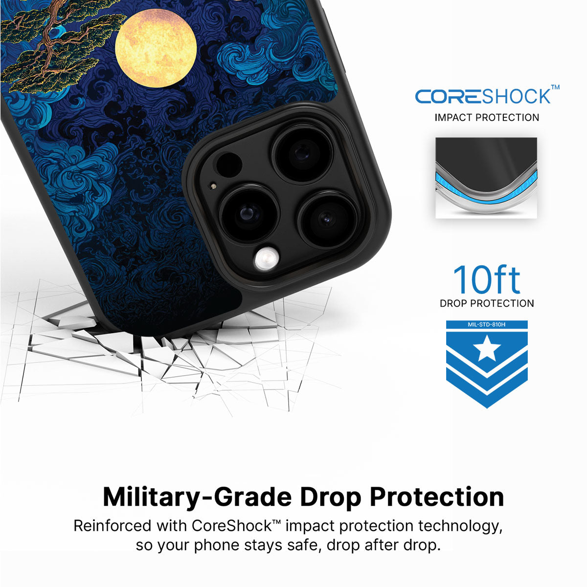 Moonlit Tide iPhone 13 Pro case with drop protection