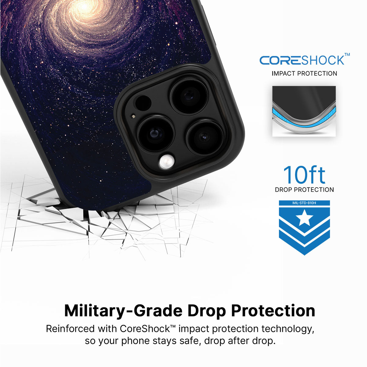 Cosmic Vortex iPhone 13 Pro Max case with drop protection