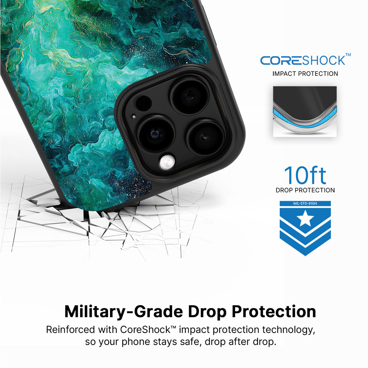 Emerald Storm iPhone 13 Pro Max case with drop protection