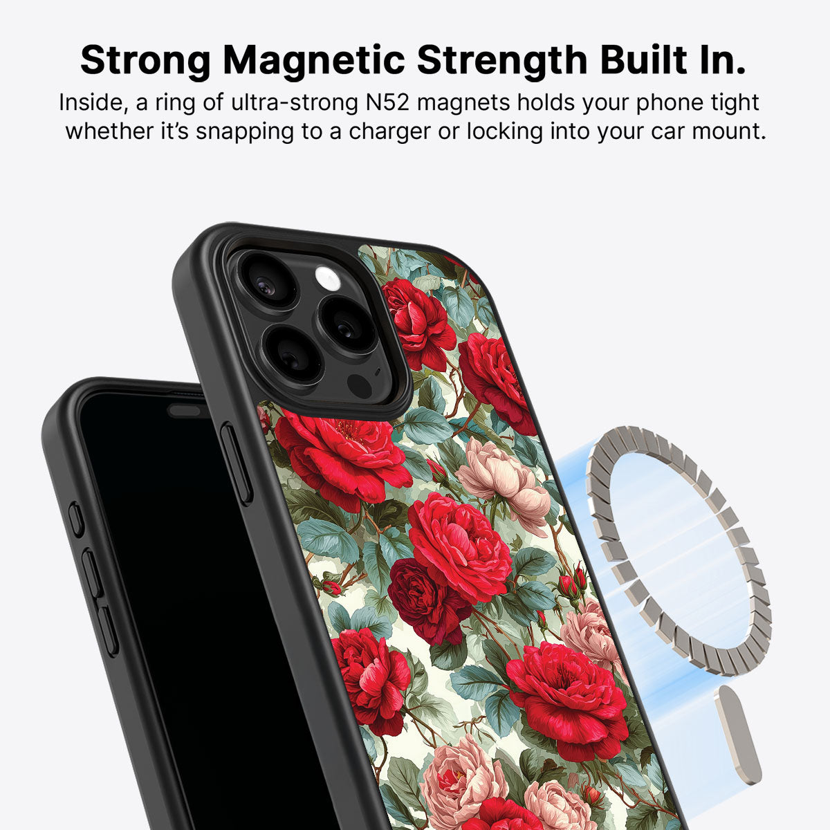 Red Floral Designer iPhone 13 Pro Max Case – Ruby Roses | MagSafe