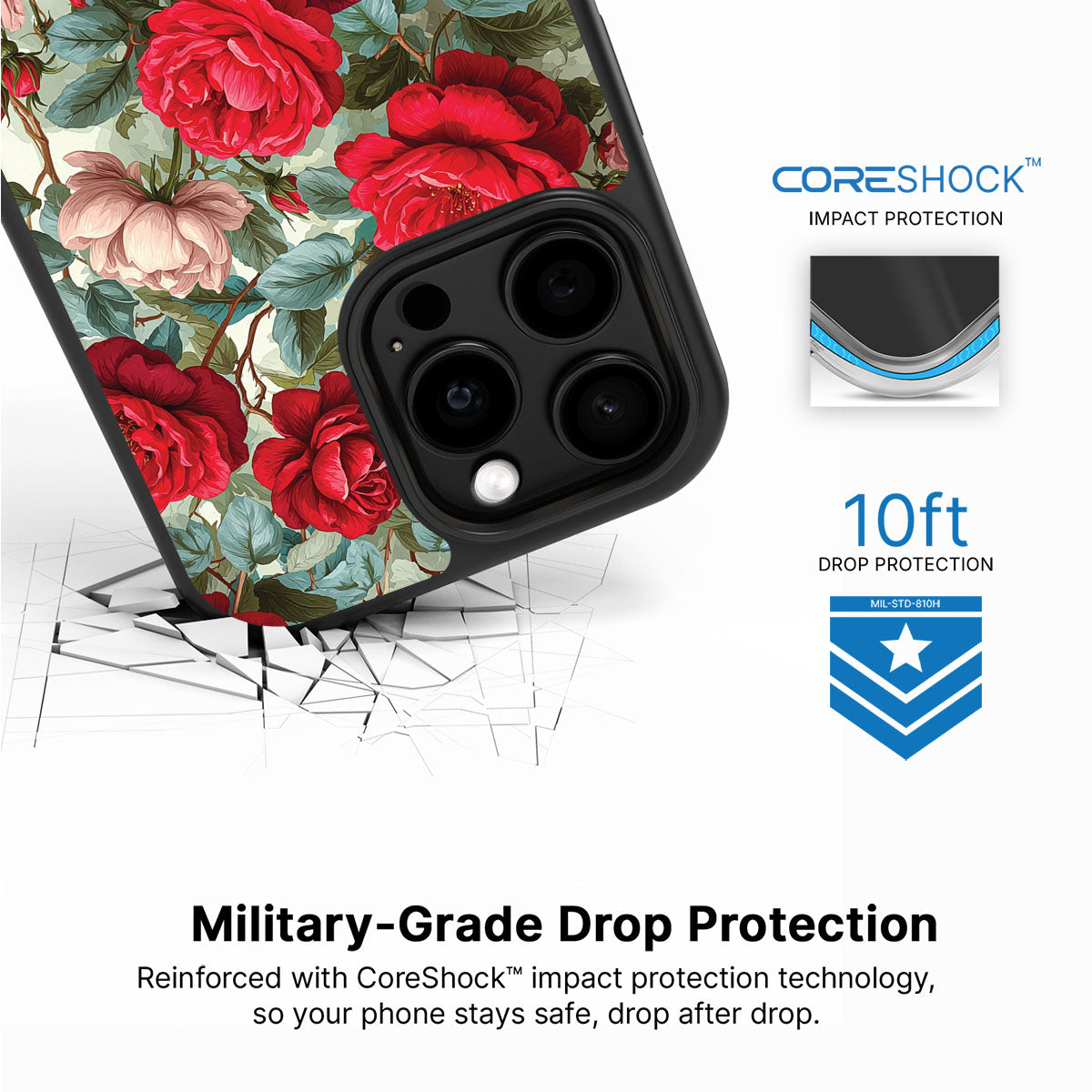 Red Floral Designer iPhone 13 Pro Max Case – Ruby Roses | MagSafe