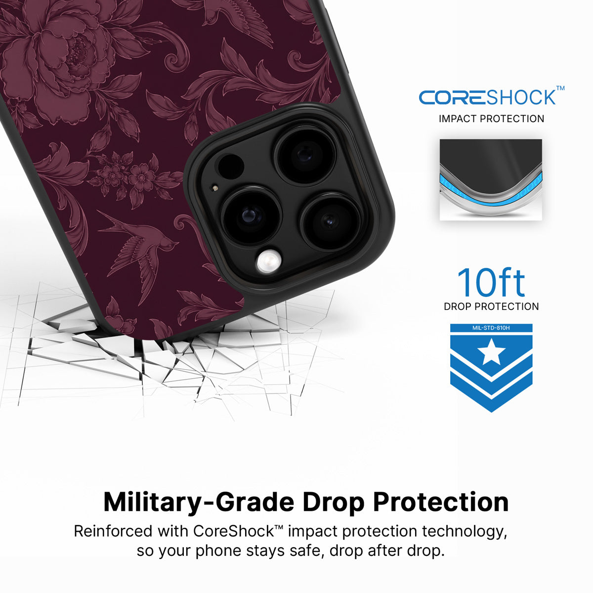 Swallow Damask iPhone 13 Pro Max case with drop protection