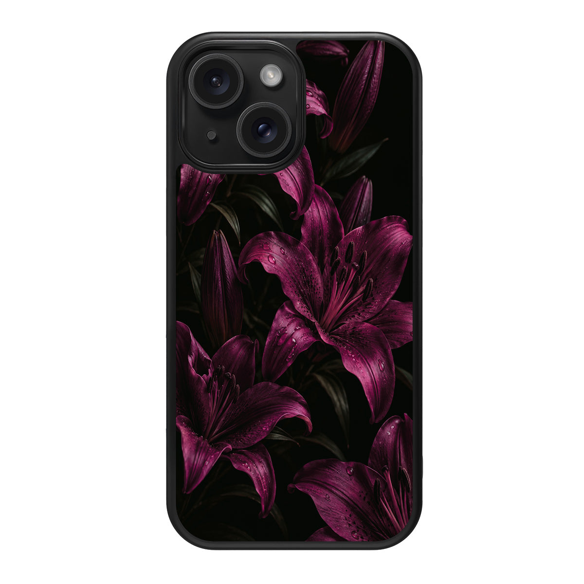Burgundy Lily design back view – iPhone 14 case