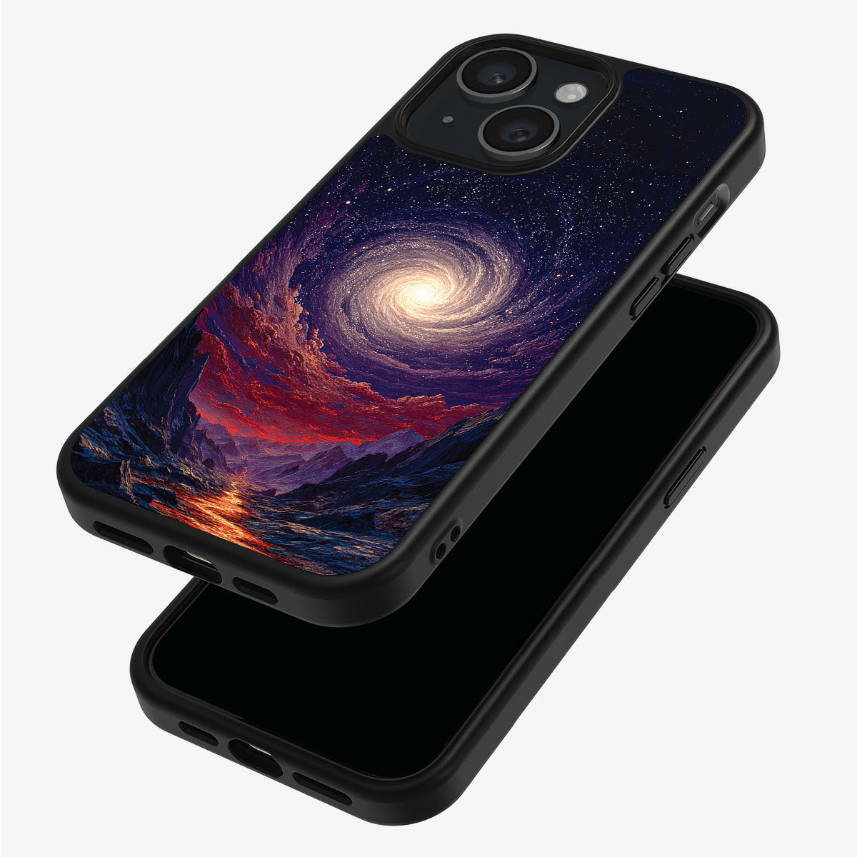 Cosmic Vortex iPhone 14 case – back and side view
