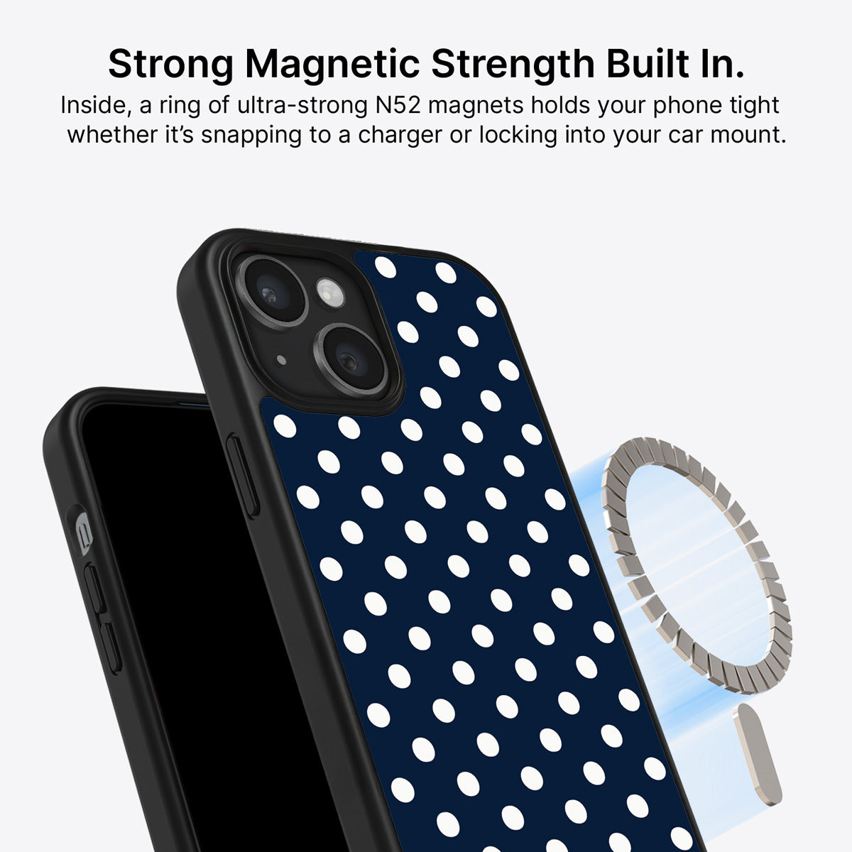 Navy Polka Dot iPhone 14 Case – Deep Sea | MagSafe