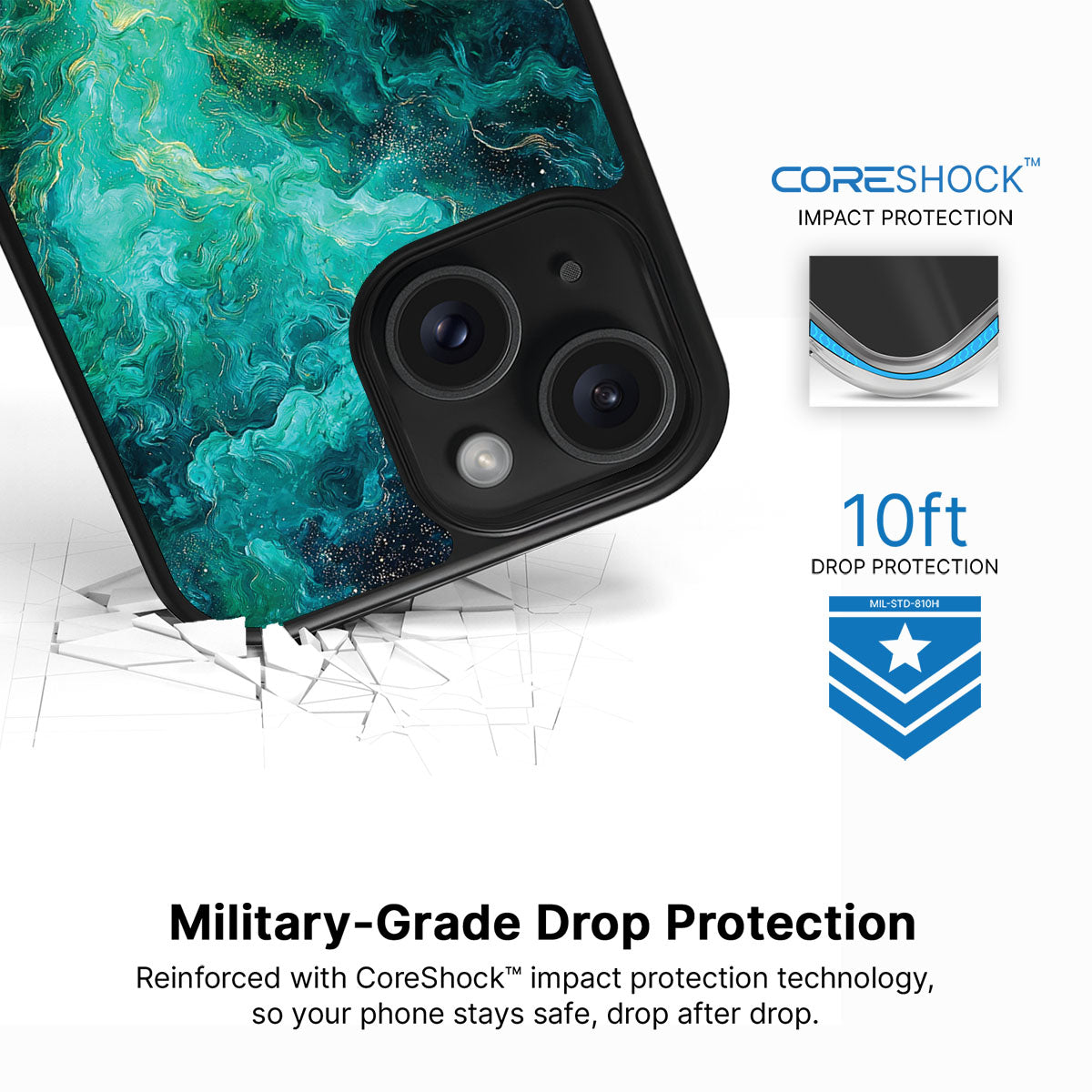 Emerald Storm iPhone 14 case with drop protection