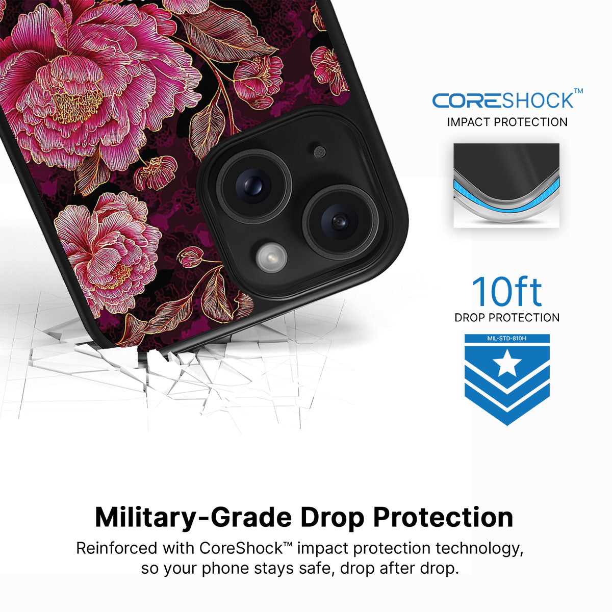 Floral Opulence iPhone 14 case with drop protection