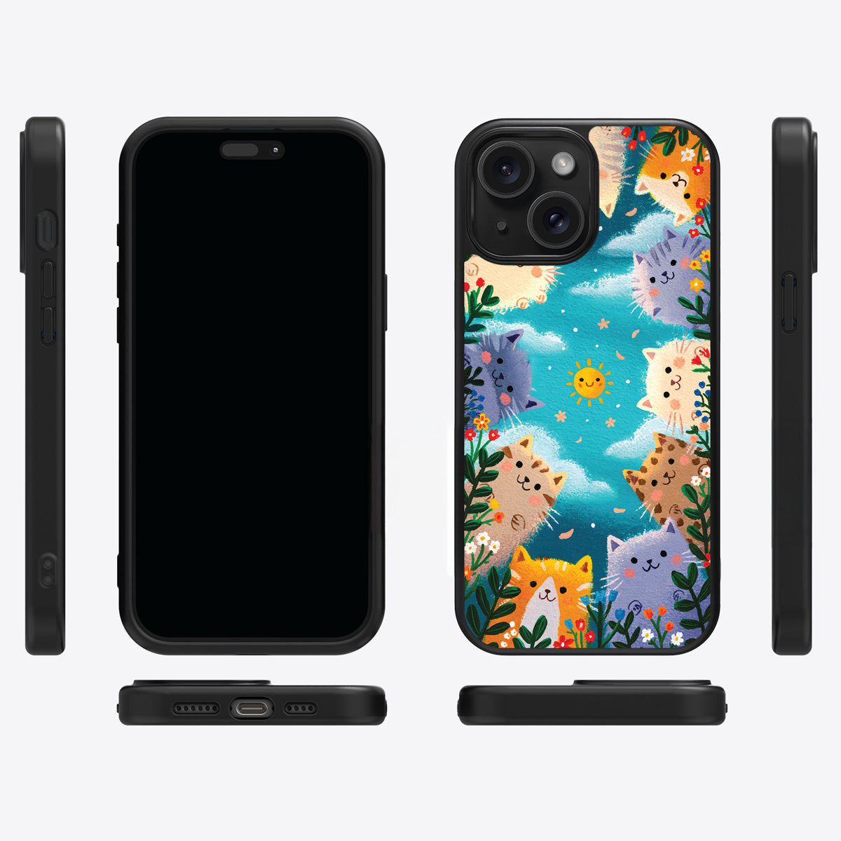 Garden Kittens iPhone 14 case cover – multi-angle view