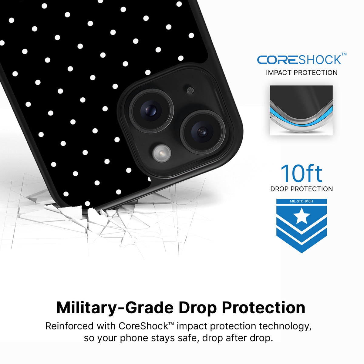 Midnight Confetti iPhone 14 case with drop protection