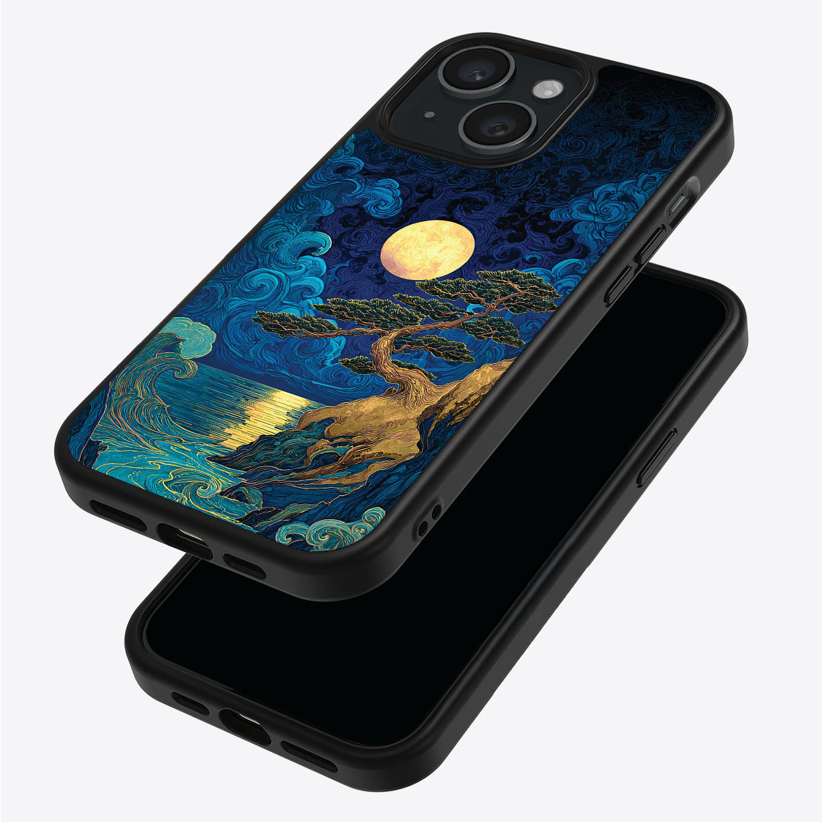 Moonlit Tide iPhone 14 case – back and side view