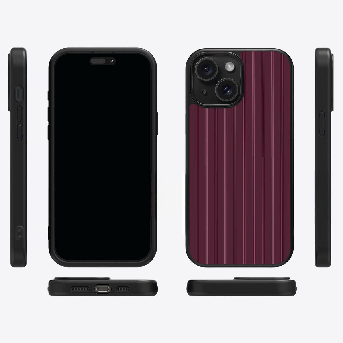 Mulberry Pinstripe iPhone 14 case cover – multi-angle view