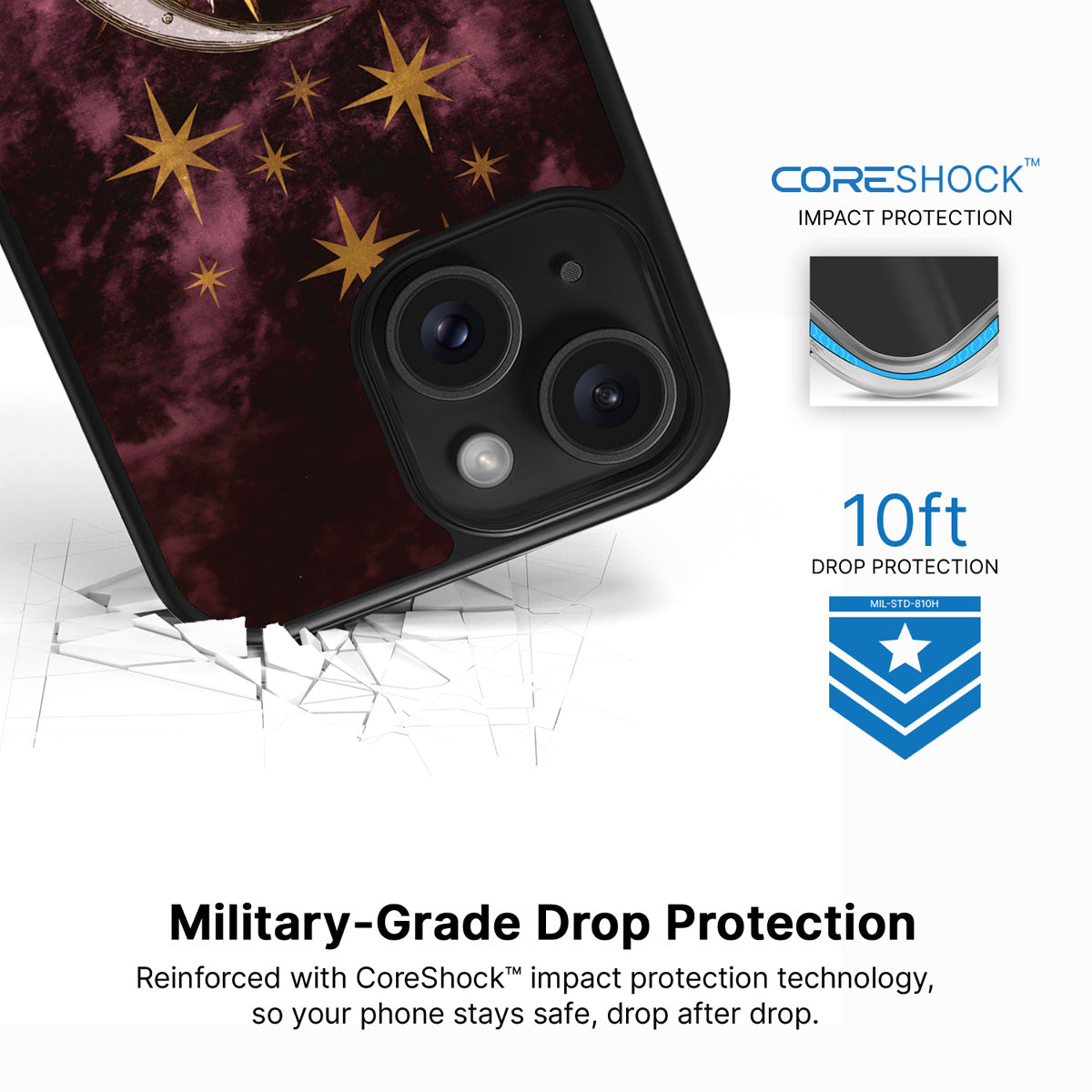 Sun and Moon iPhone 14 case with drop protection