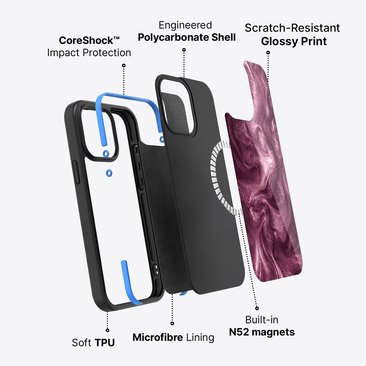 iPhone 14 case construction – Wine Shimmer phone case