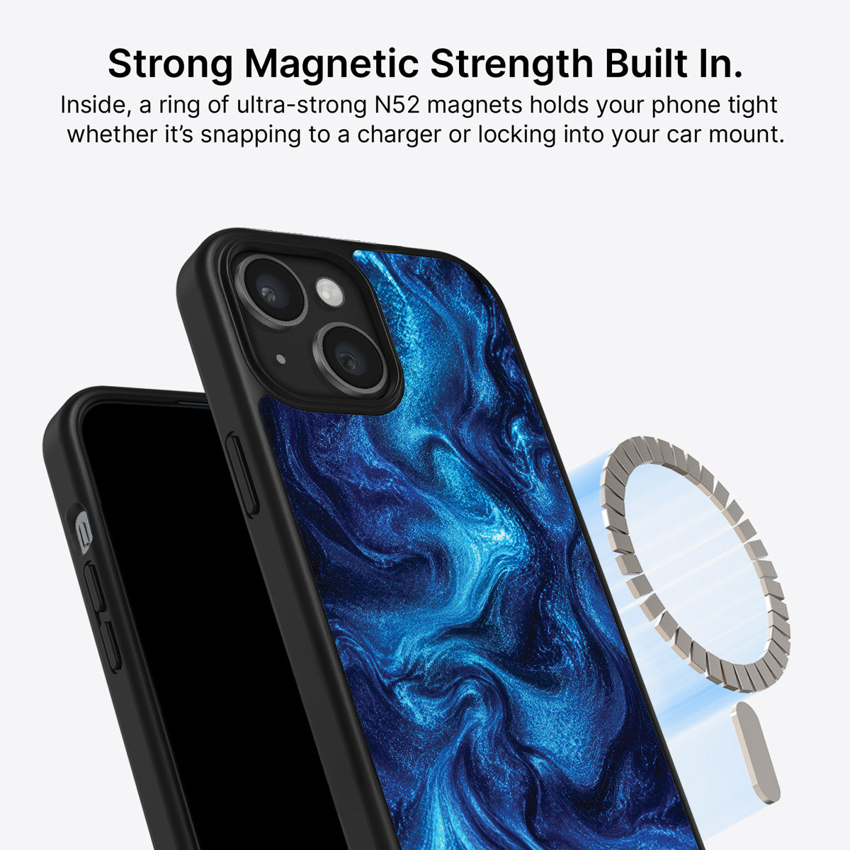 Blue Marble Designer iPhone 14 Plus Case – Indigo Impasto | MagSafe