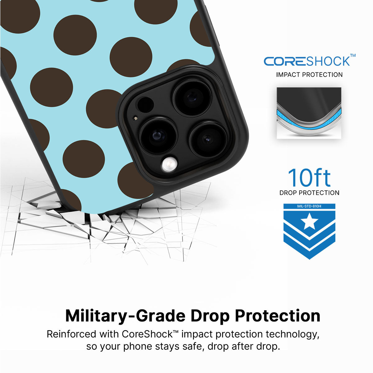 Blue Mocha iPhone 14 Pro case with drop protection