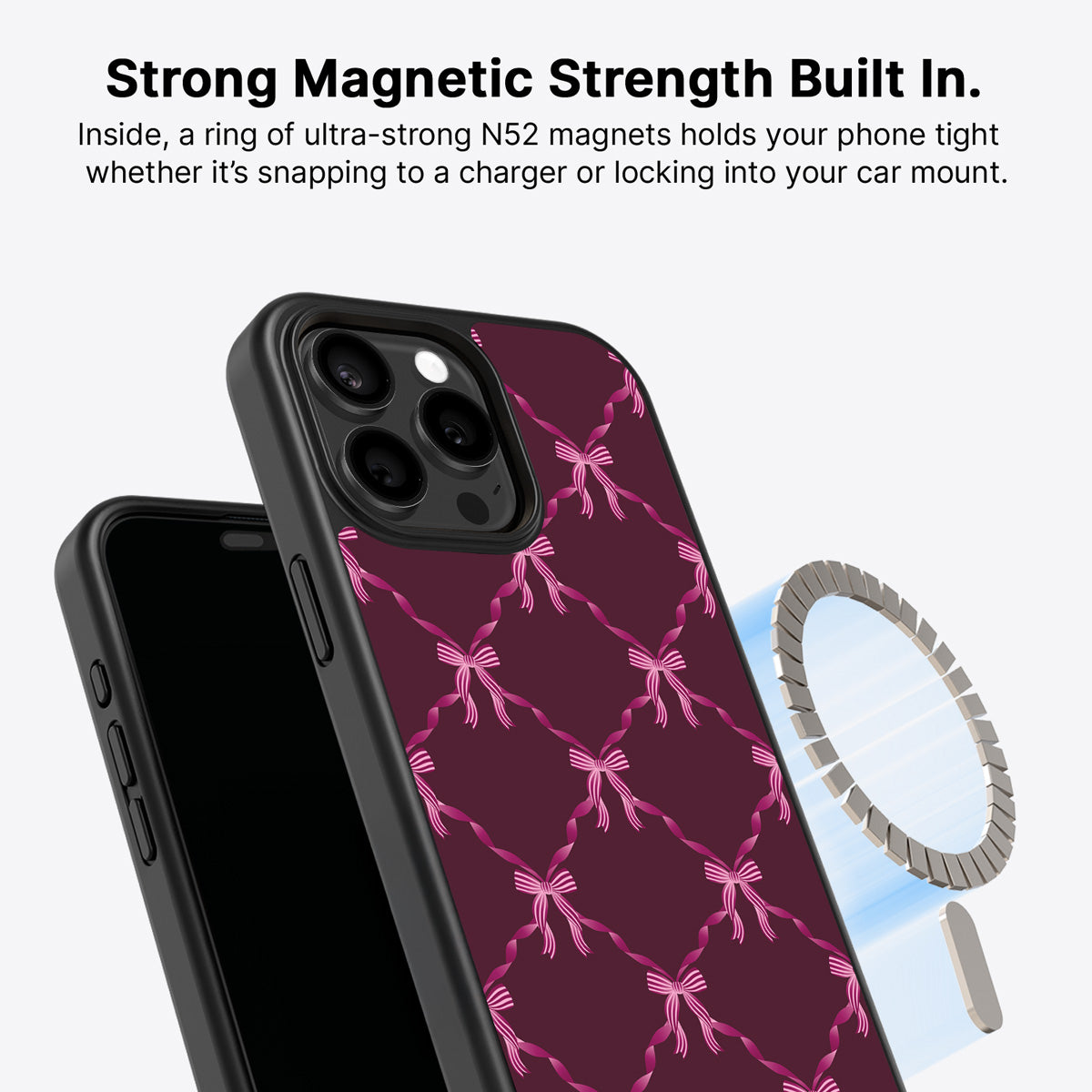 iPhone 14 Pro MagSafe case – Bordeaux Bow design