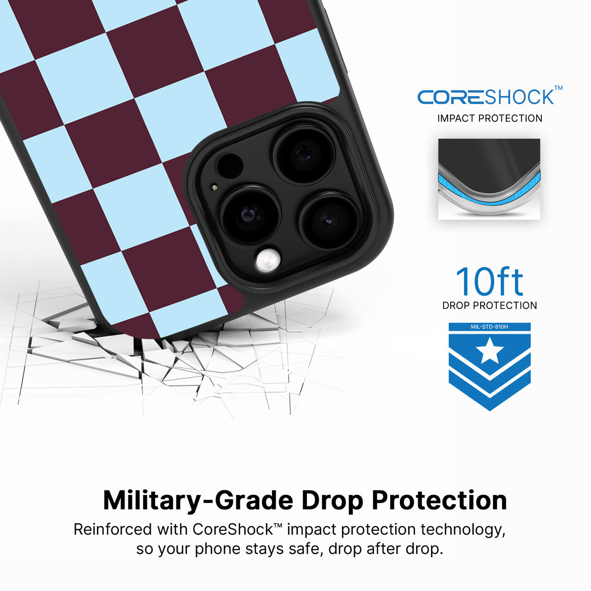 Cabernet Tile iPhone 14 Pro case with drop protection