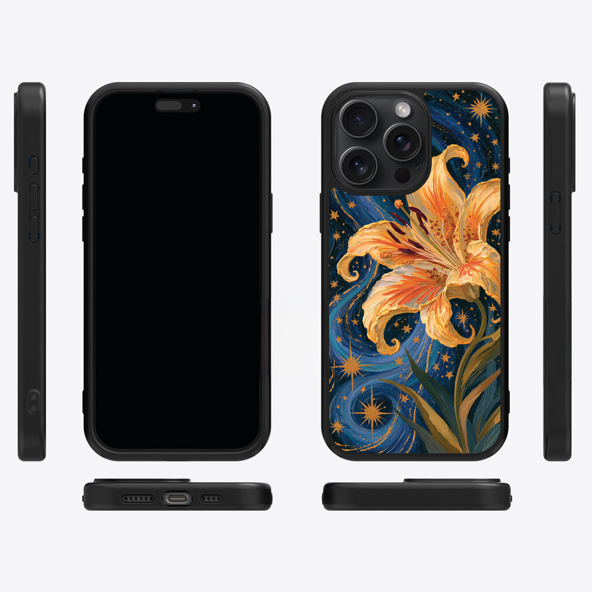 Celestial Bloom iPhone 14 Pro case cover – multi-angle view